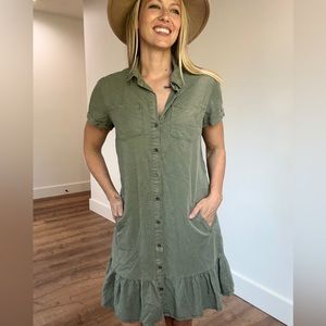 Army Green Ruffle Dress - Size XS